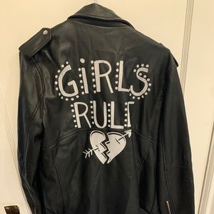 Super Unique! Zara Trafaluc outerwear printed "Girls Rule!" faux leather jacket